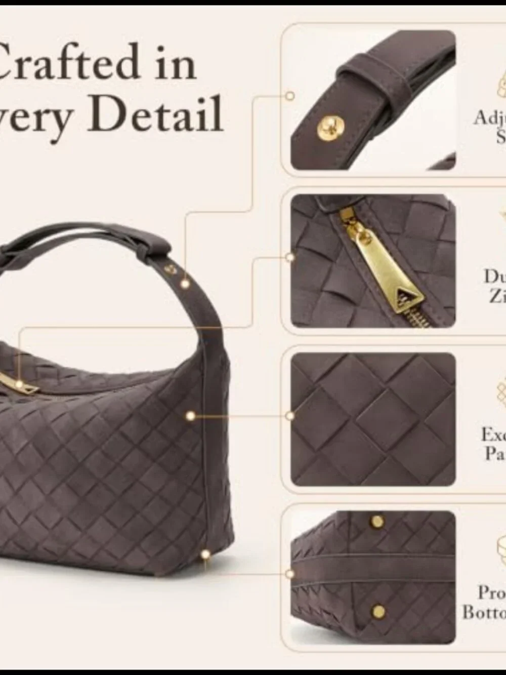 Faux Suede Hand-Woven Hobo Shoulder Bag Vegan Leather Women